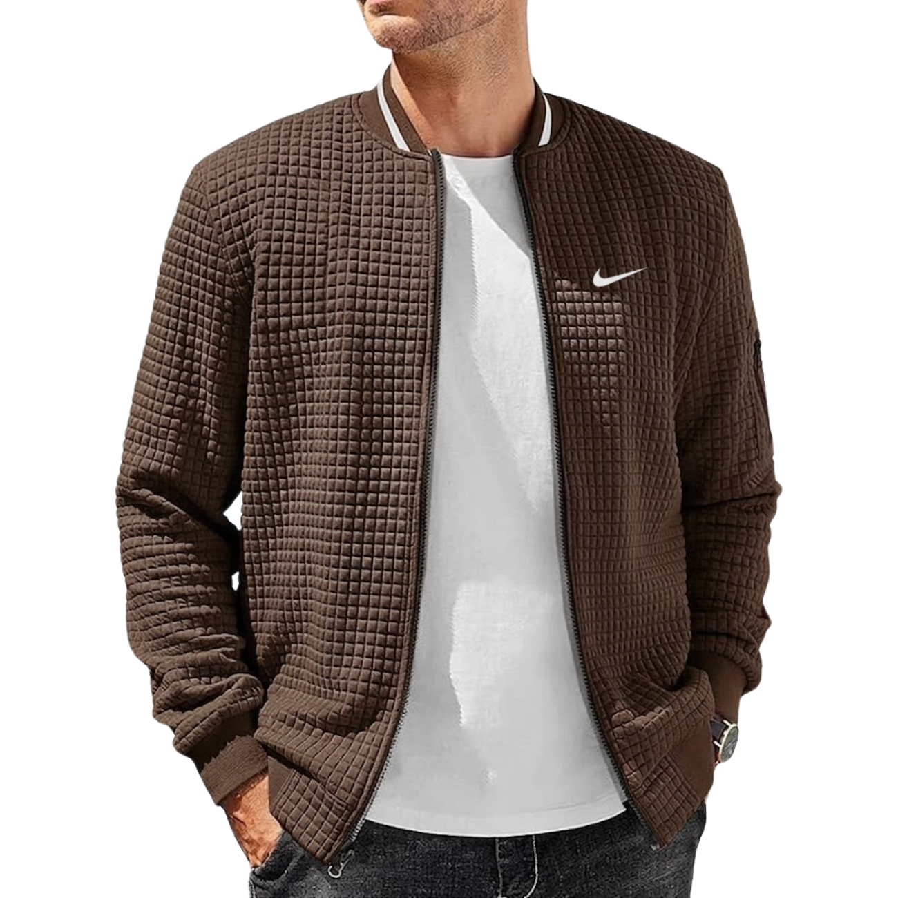2026 Giacca bomber con texture a griglia || Saldi di fine serie