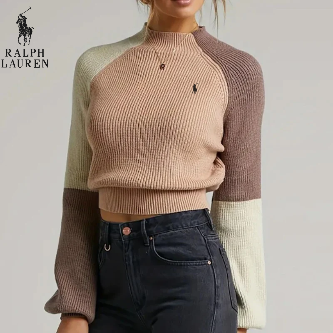 Pull Col Montant Côtelé Bicolore  | Signature Prestige