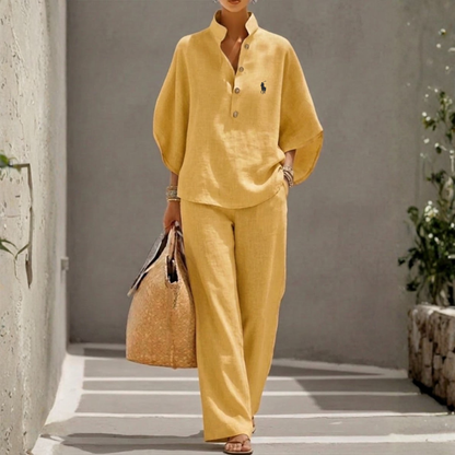 RL | Ensemble Coton Lin Manches Chauve-Souris Pantalon Large