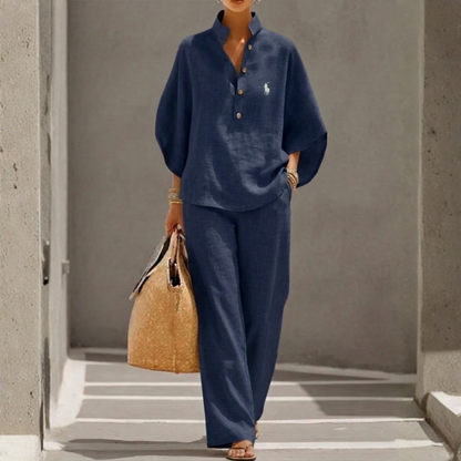 RL | Ensemble Coton Lin Manches Chauve-Souris Pantalon Large