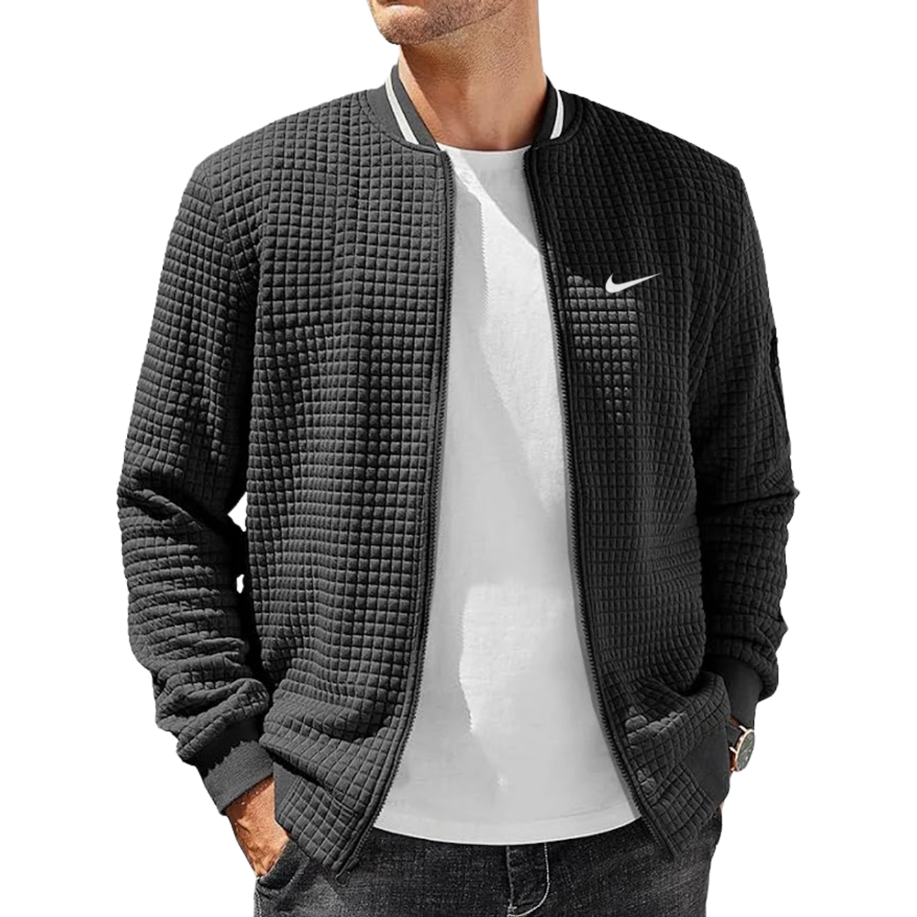 2026 Giacca bomber con texture a griglia || Saldi di fine serie