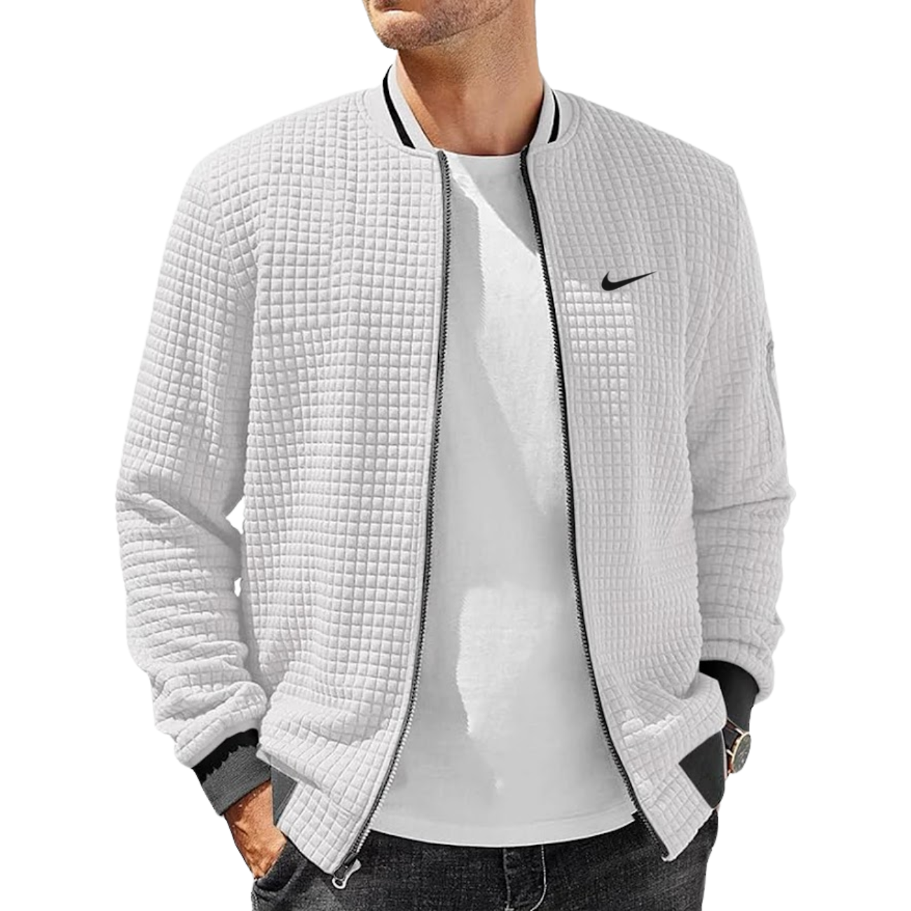 2026 Giacca bomber con texture a griglia || Saldi di fine serie