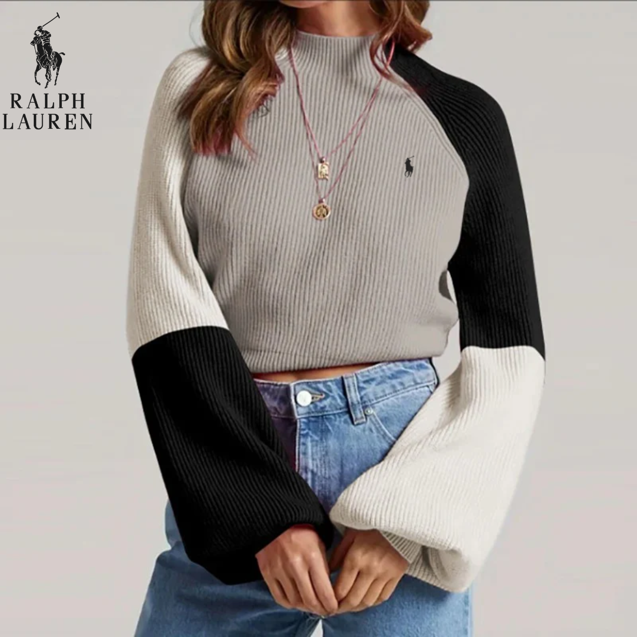 Pull Col Montant Côtelé Bicolore  | Signature Prestige