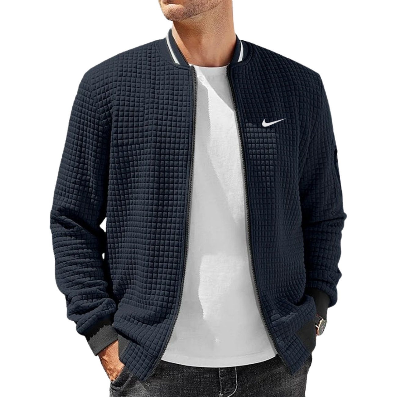 2026 Giacca bomber con texture a griglia || Saldi di fine serie