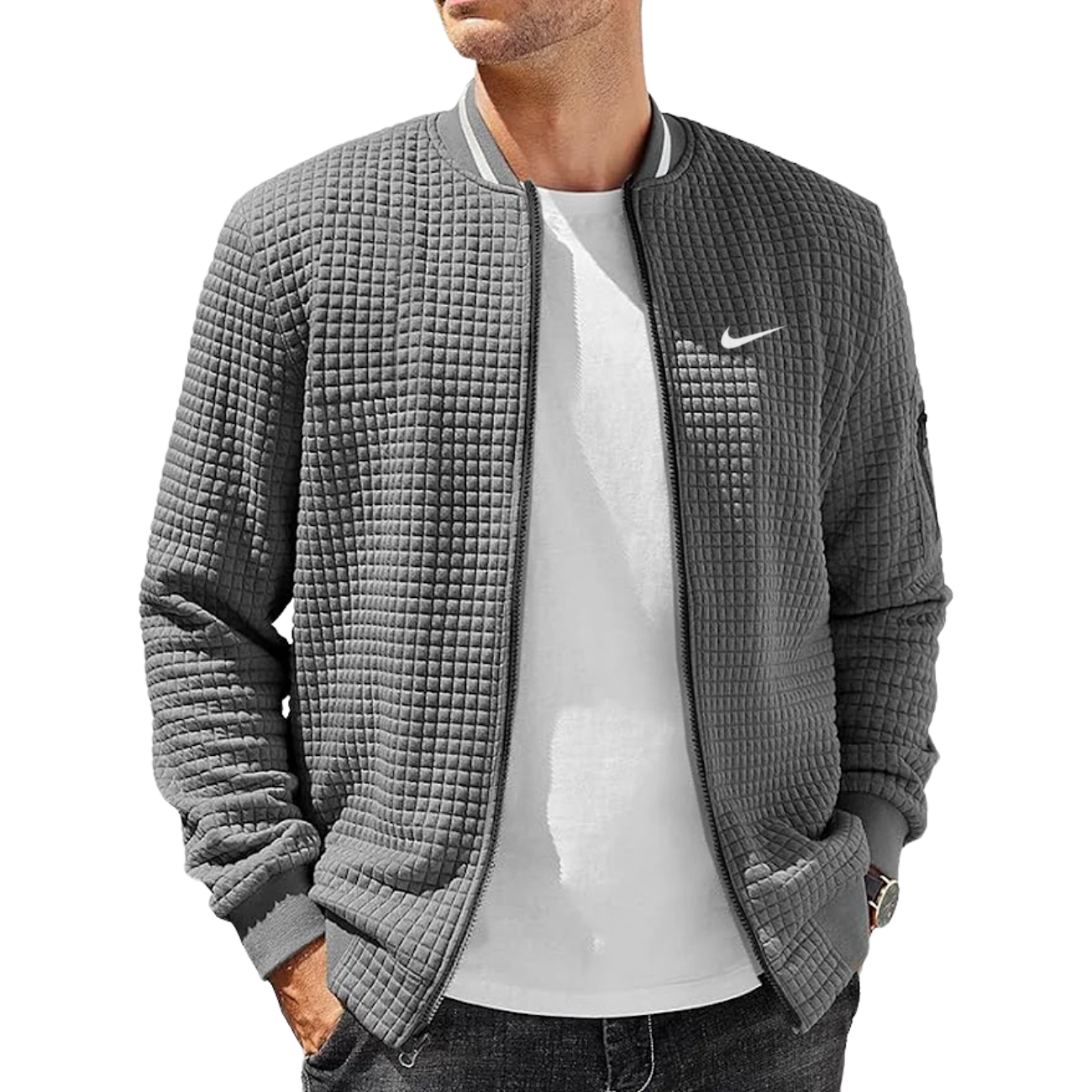 2026 Giacca bomber con texture a griglia || Saldi di fine serie