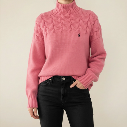 Pull noir à col montant en maille torsadée