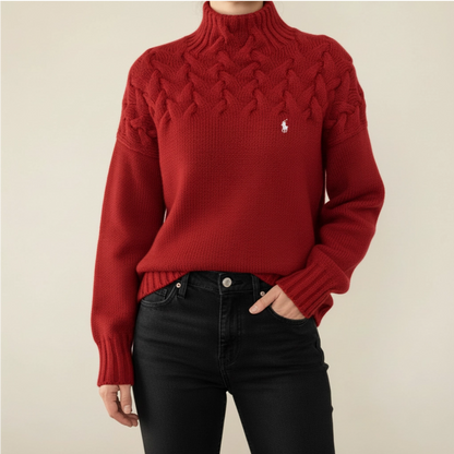 Pull noir à col montant en maille torsadée