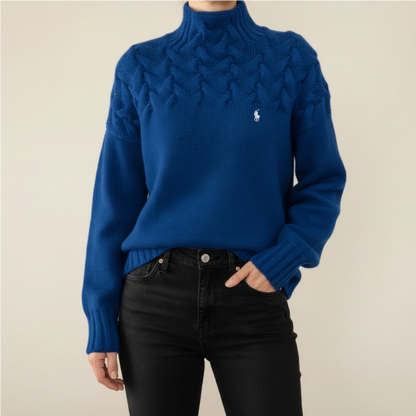 Pull noir à col montant en maille torsadée
