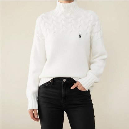 Pull noir à col montant en maille torsadée